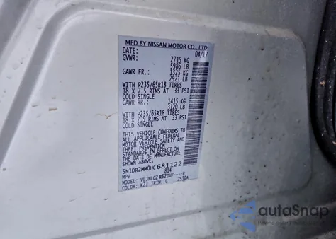 2017 Nissan Pathfinder S z USA, uszkodzony, nr VIN 5N1DR2MM0HC681122